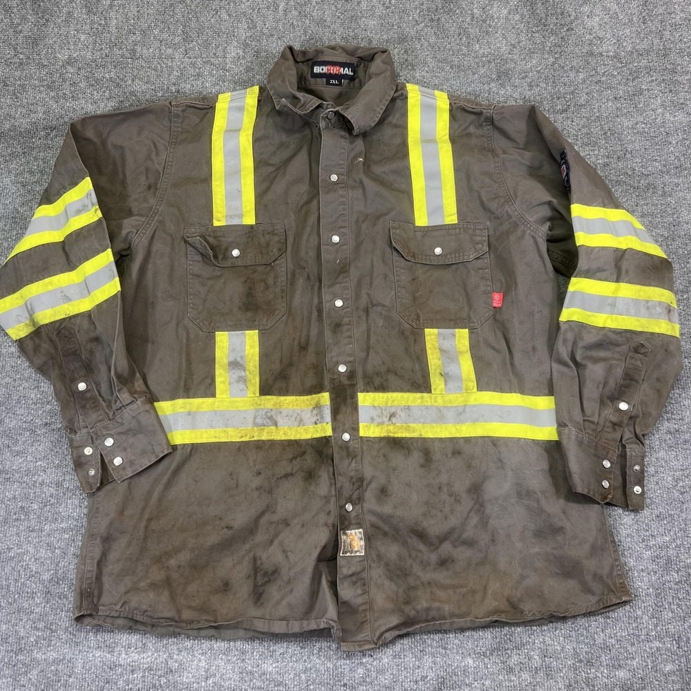 BOCOMAL Shirt Mens 2XL Flame Resistant Snap Front Long Sleeve Workwear